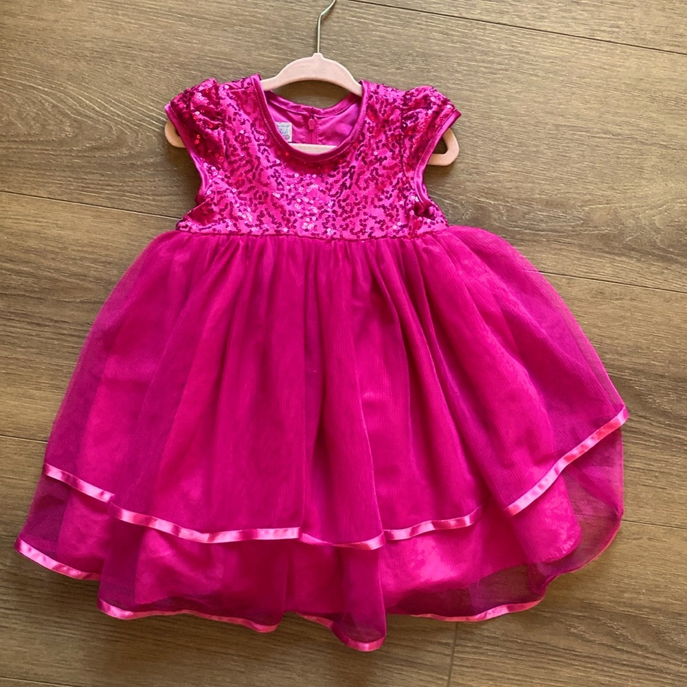 Infant Girls Fuchsia Pink Sequin Tulle Dress 12-18 Months with matching bloomers
